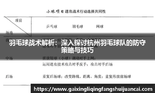 羽毛球战术解析：深入探讨杭州羽毛球队的防守策略与技巧